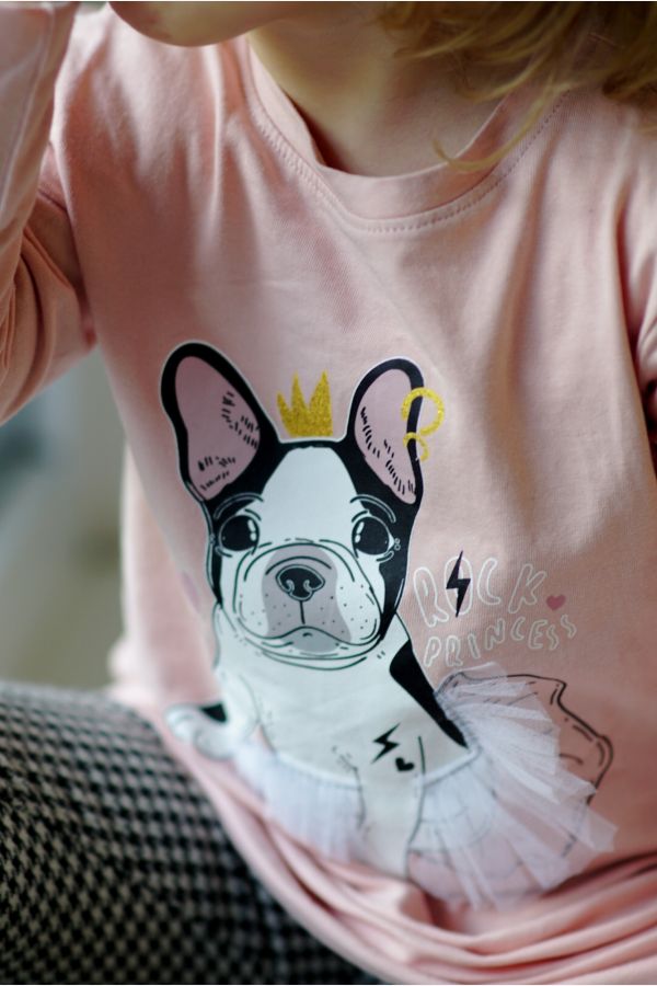 T-shirt z długim rękawem różowy z nadrukiem psa 2114842