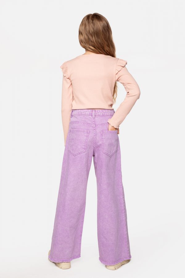 Spodnie jeansowe fioletowe z postrzępioną szeroką nogawką, WIDE LEG 2223001