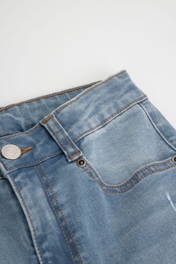 Spodnie jeansowe granatowe ze zwężaną postrzępioną nogawką, SLIM LEG 2219331