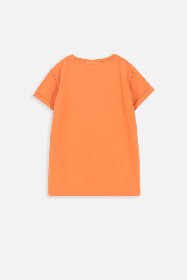 T-shirt z krótkim rękawem pomarańczowy gładki 2219386