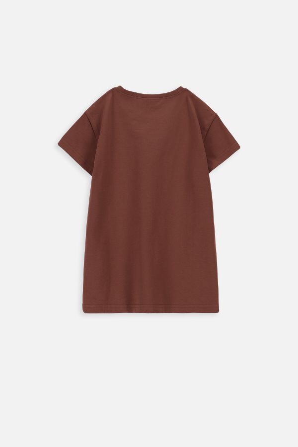 T-shirt z krótkim rękawem brązowy ze złotym napisem 2219569