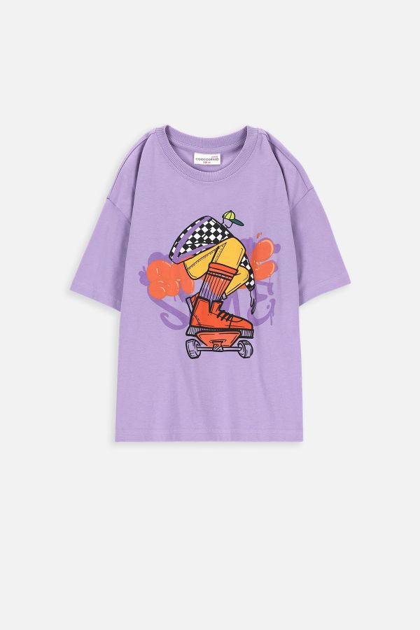 T-shirt z krótkim rękawem fioletowy z nadrukiem skaterskim