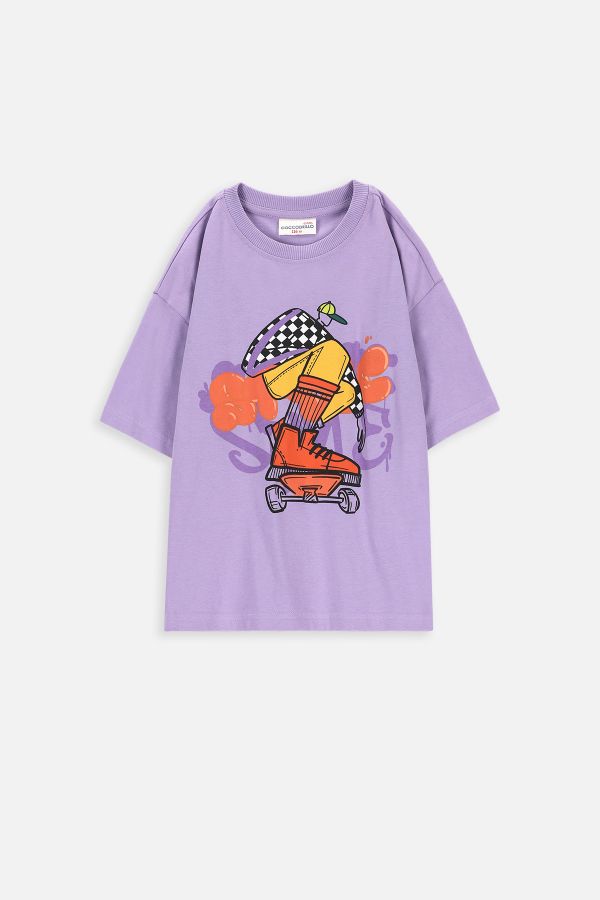 T-shirt z krótkim rękawem fioletowy z nadrukiem skaterskim 2222570