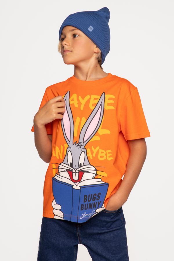 T-shirt z krótkim rękawem pomarańczowy z nadrukiem, licencja LOONEY TUNES