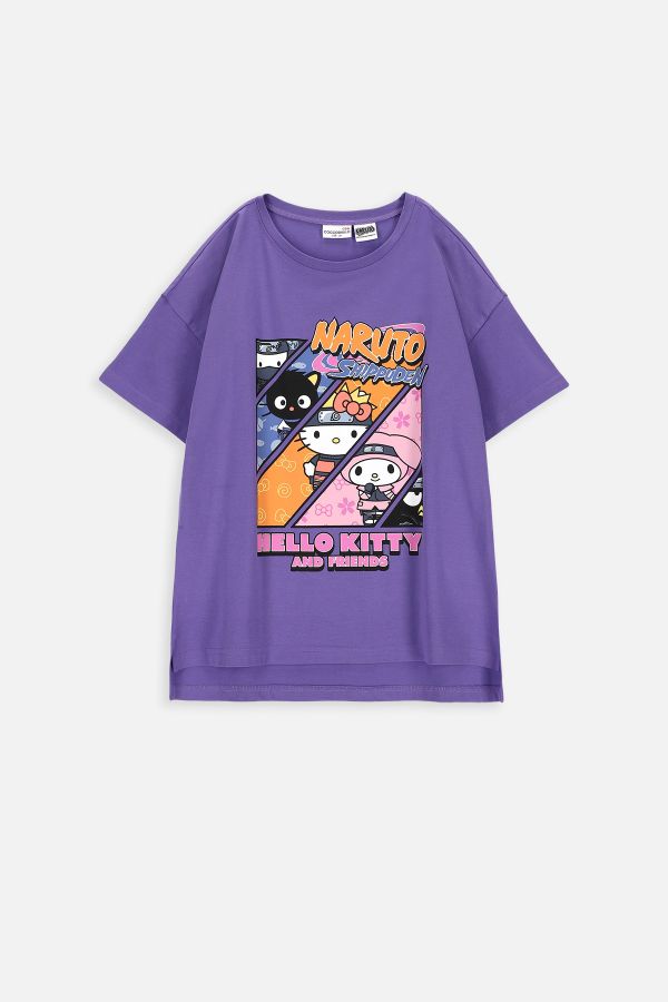 T-shirt z krótkim rękawem fioletowy z nadrukiem, licencja NARUTO 2220877