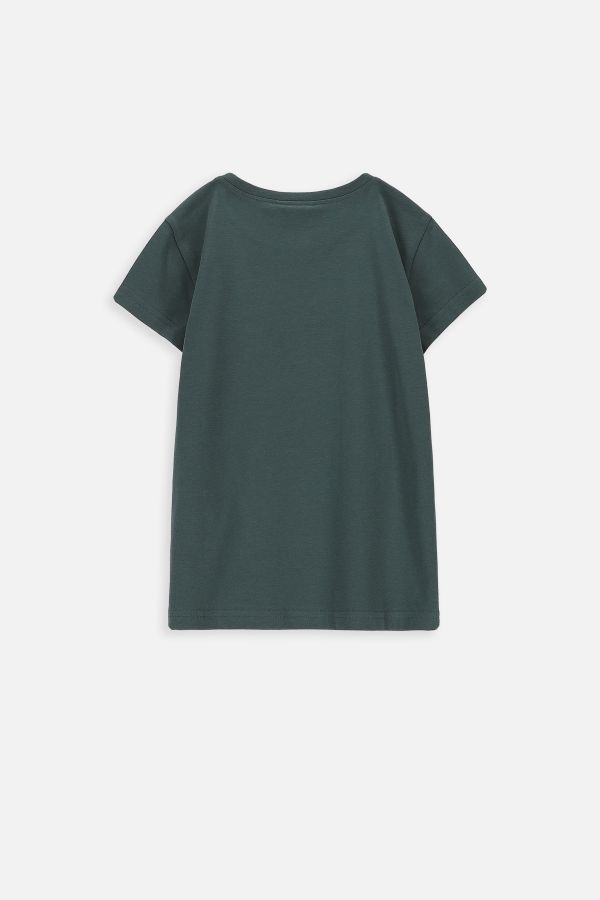 T-shirt z krótkim rękawem zielony z kolorowym nadrukiem 2219609