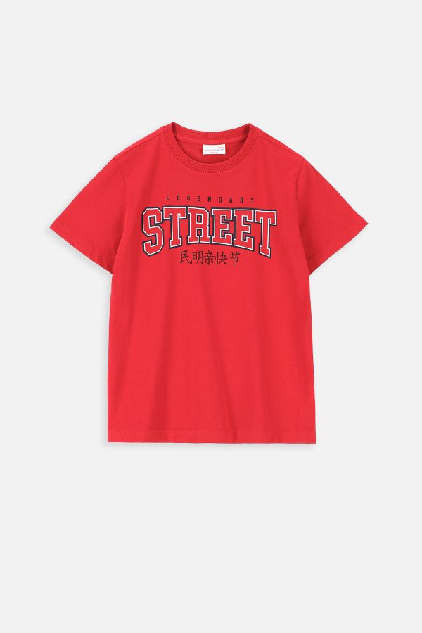 T-shirt z krótkim rękawem czerwony z napisami 2218142