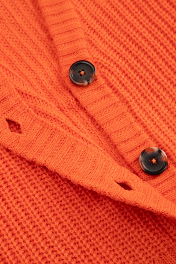 Sweter rozpinany pomarańczowy prążkowany z dekoltem w serek 2223262