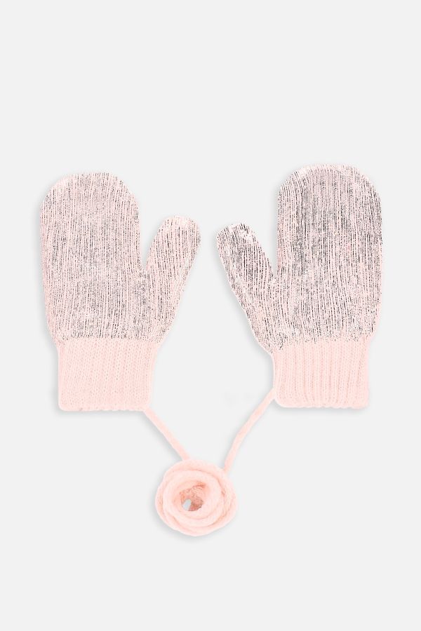 Rękawiczki różowe swetrowe z bawełnianą podszewką