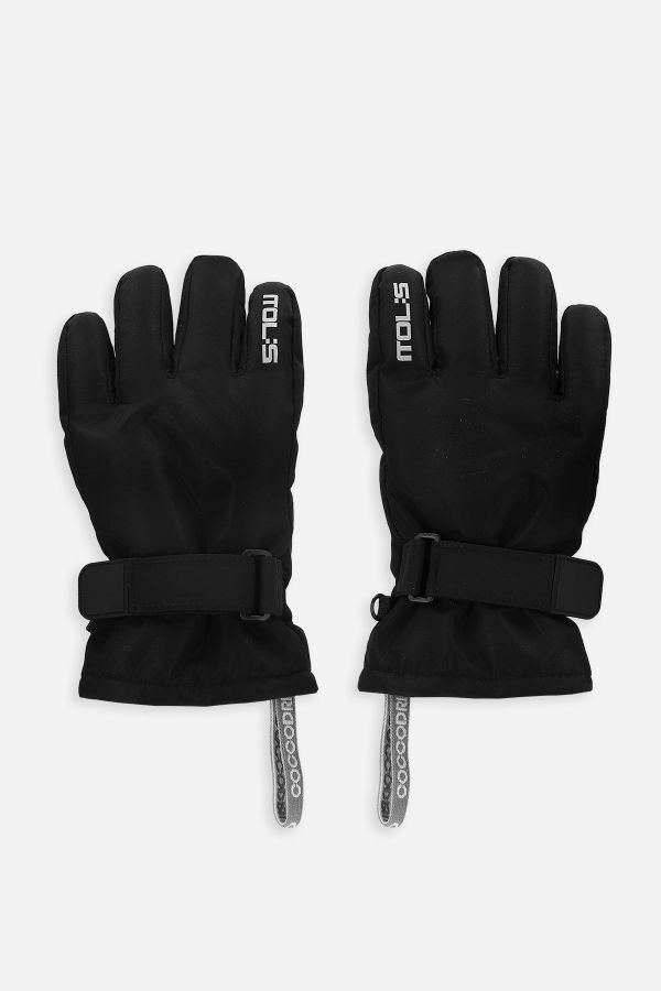Rękawiczki czarne tkane z ociepliną i polarową podszewką