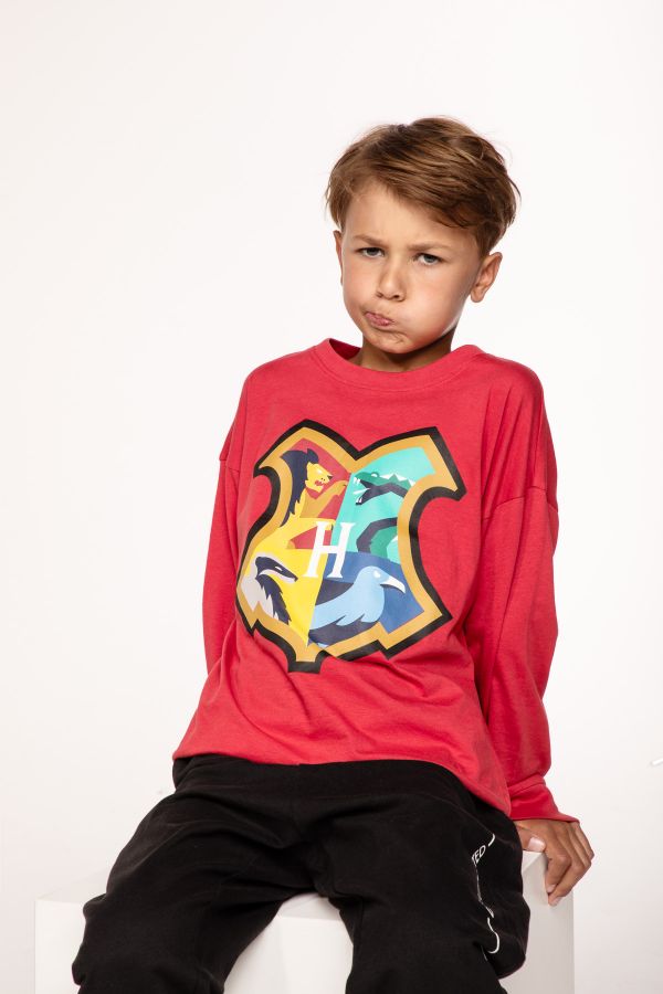 T-shirt z długim rękawem HARRY POTTER czerwony z herbem Hogwartu 2226856