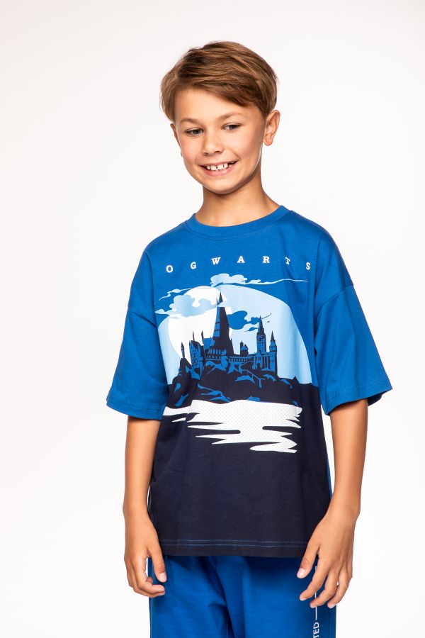 T-shirt z krótkim rękawem HARRY POTTER kobaltowy z nadrukiem - Hogwart