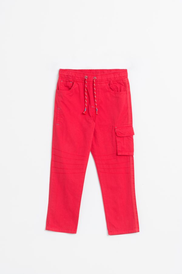 Spodnie tkaninowe w kolorze czerwonym z kieszonką na nogawce 2148120