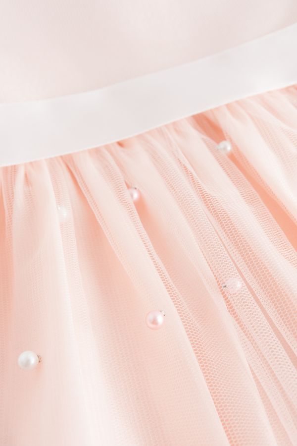 Sukienka tiulowa w kolorze różowym z ozdobnymi koralikami 2149414