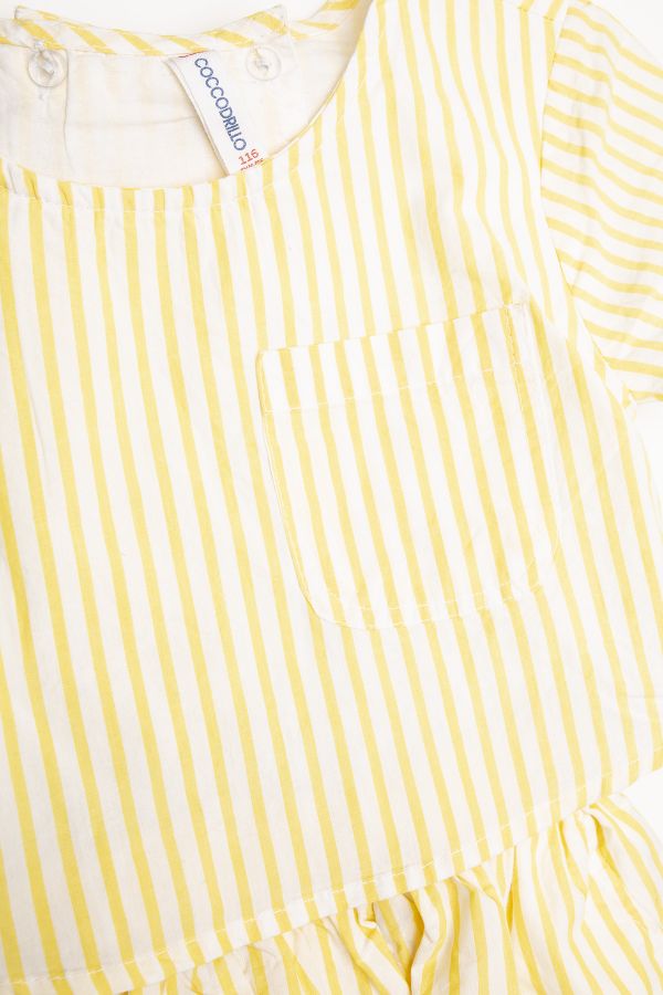 Sukienka tkaninowa z krótkim rękawem w żółte paski 2149496