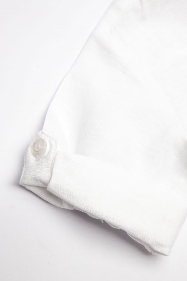 Koszula z lnu i bawełny biała z kołnierzykiem typu stójka 2158010