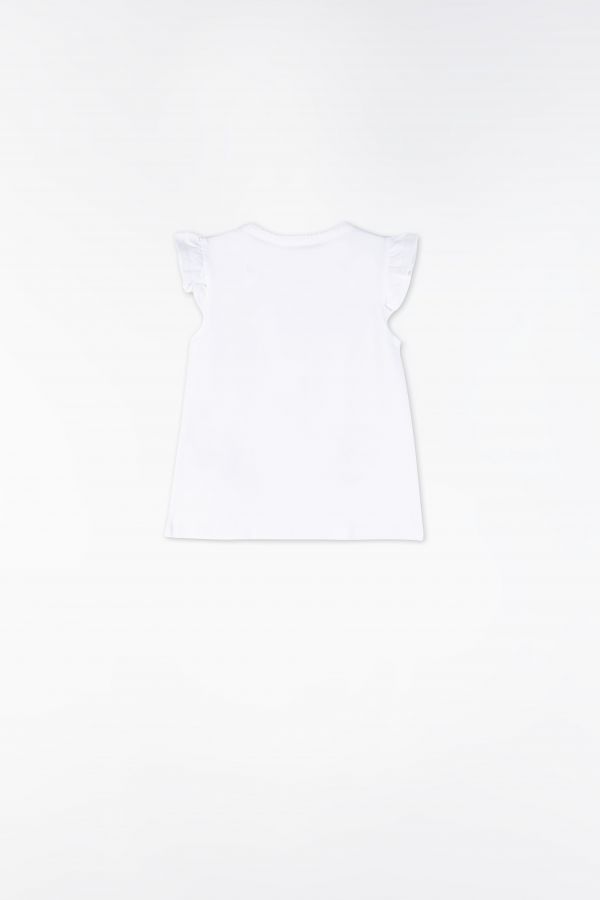 T-shirt z krótkim rękawem biały z tiulowymi kwiatami 2158565
