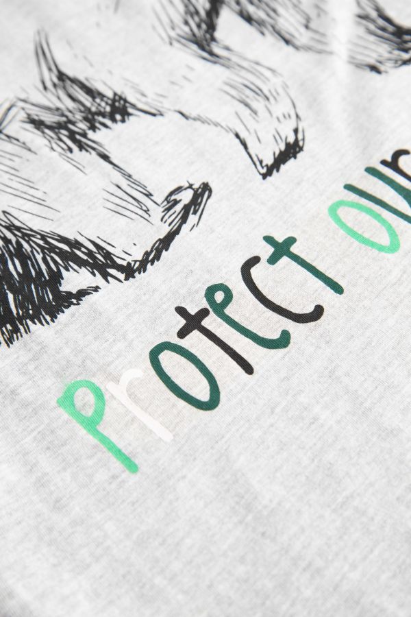 T-shirt z krótkim rękawem szary z wizerunkiem niedźwiedzia i napisami 2159202