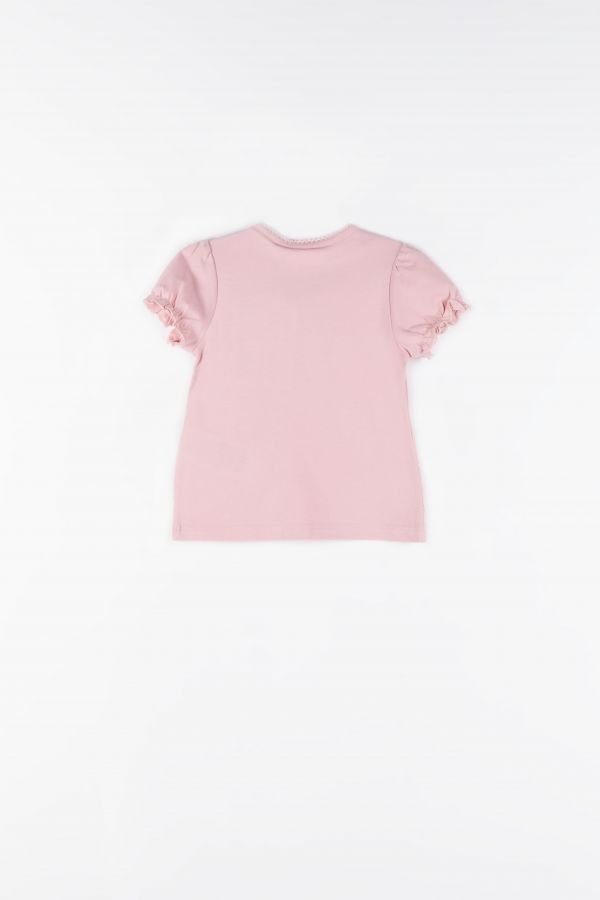 T-shirt z krótkim rękawem różowy z ażurowym haftem 2159265