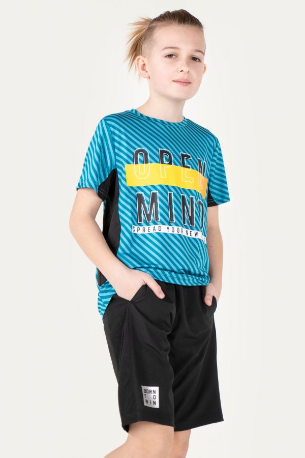 T-shirt z krótkim rękawem sportowy z kolorowym nadrukiem i wstawkami z siateczki