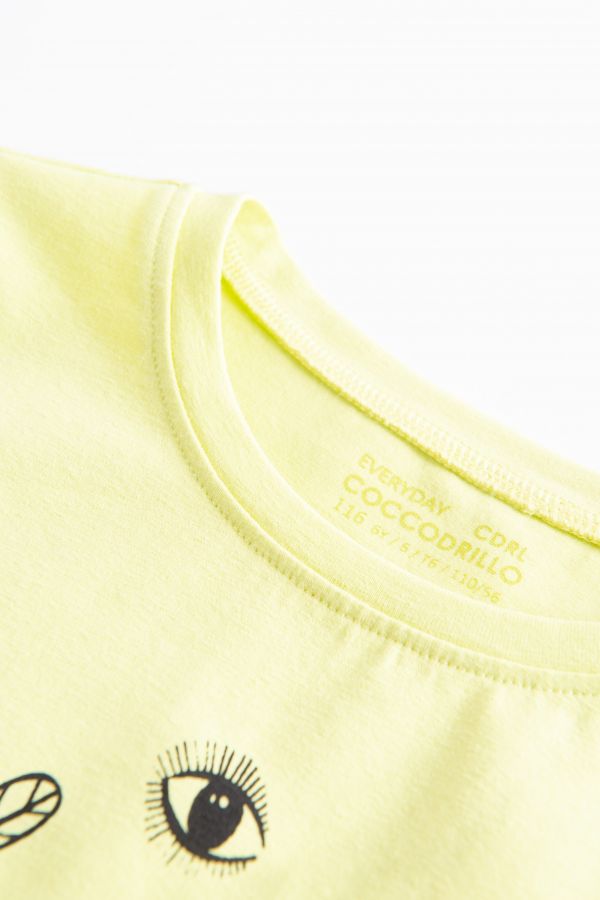 T-shirt z krótkim rękawem żółty z nadrukiem w wakacyjnym klimacie 2159428