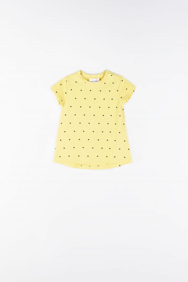 T-shirt z krótkim rękawem żółty z nadrukiem w serduszka 2159754