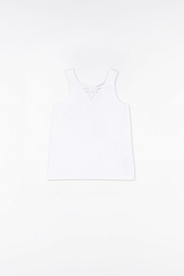 T-shirt bez rękawów biały ze wstawkami z gipiury 2159962