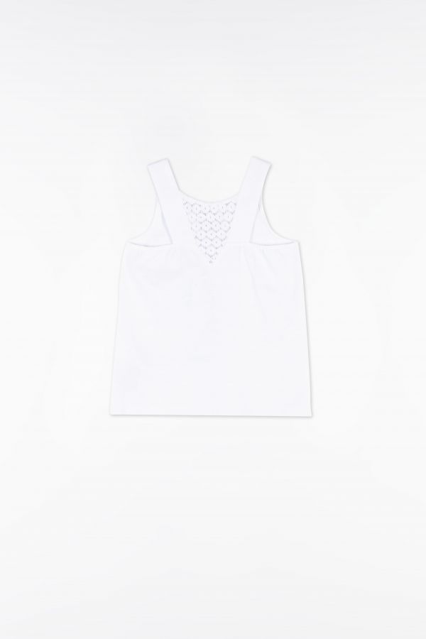 T-shirt bez rękawów biały ze wstawkami z gipiury 2159963