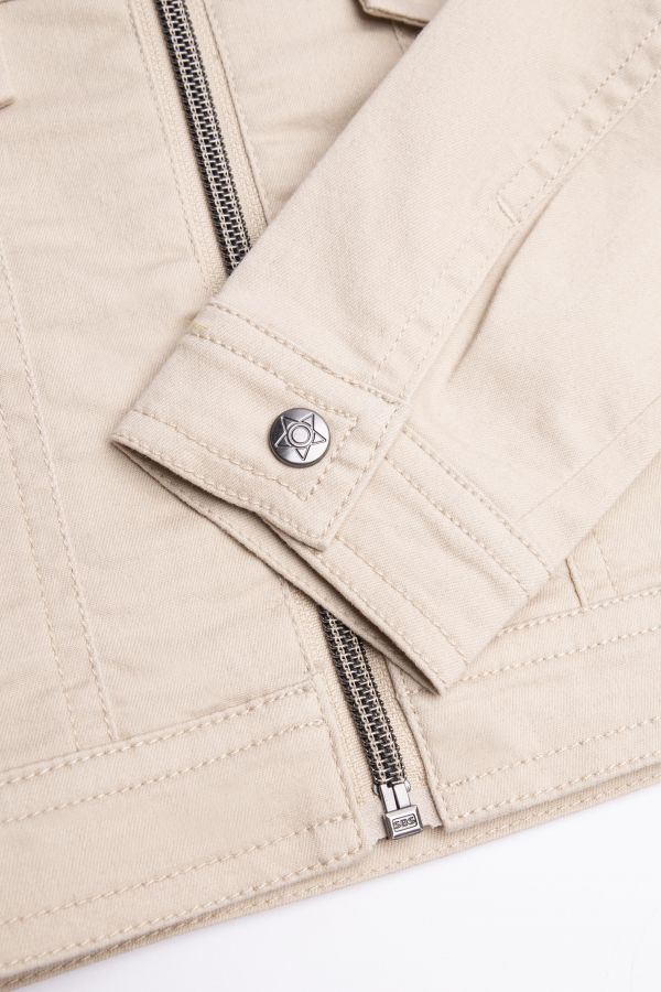 Kurtka jeansowa beżowa z aplikacją na plecach 2160257