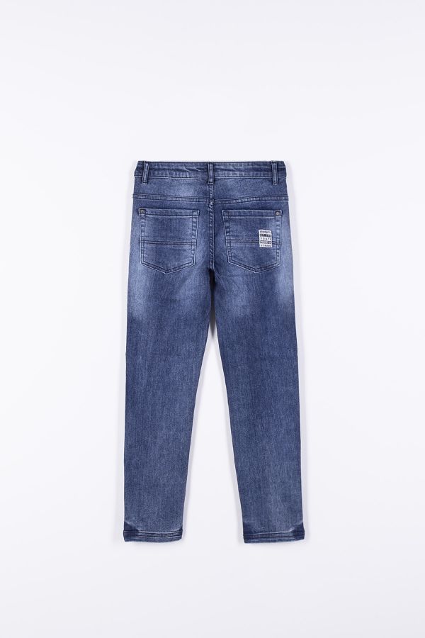 Spodnie jeansowe z efektem sprania i ozdobnymi przetarciami o fasonie SLIM 2194094