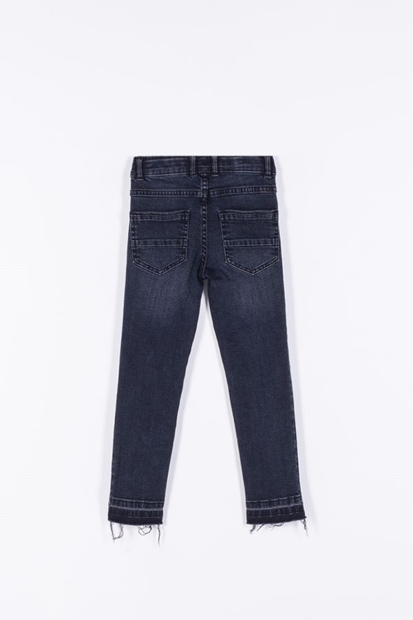 Spodnie jeansowe z efektem sprania i wystrzępioną nogawką 2194104