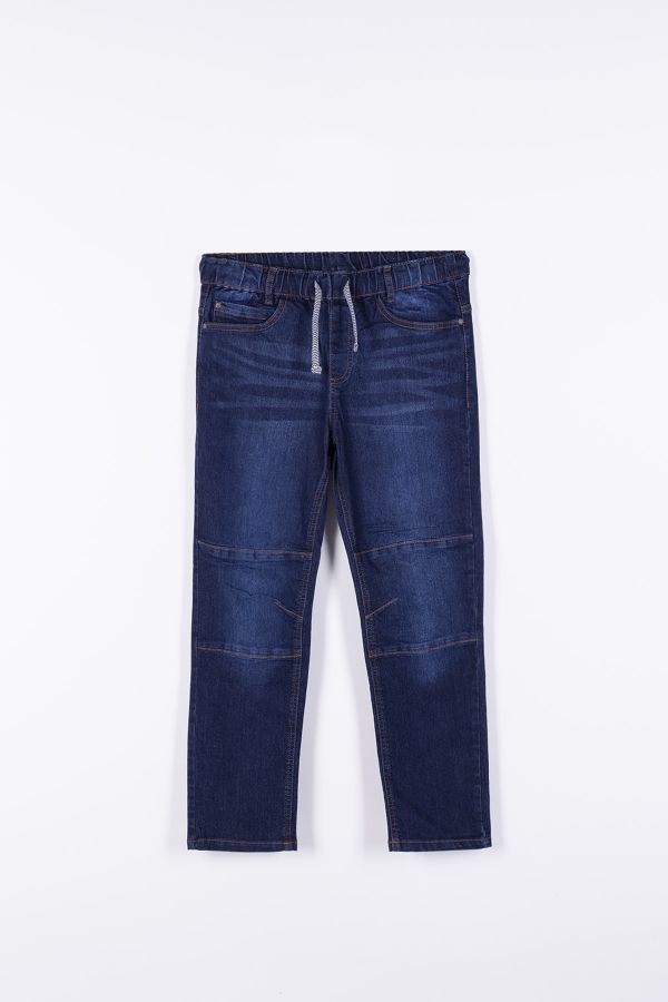 Spodnie jeansowe ze sznurkiem w pasie i efektem sprania o fasonie REGULAR