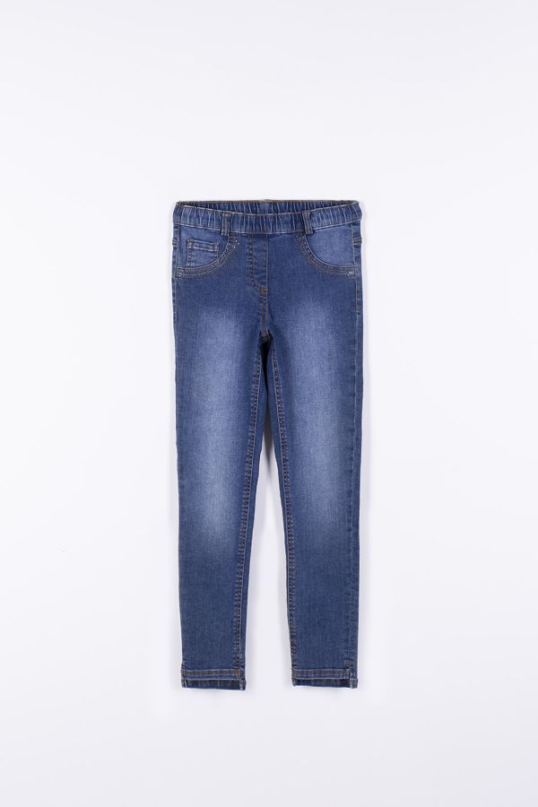 Spodnie jeansowe z ozdobnymi kamieniami przy kieszeniach o fasonie SLIM