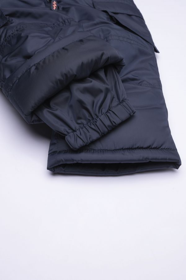 Spodnie zimowe granatowe na szelkach z bawełnianą podszewką 2200184