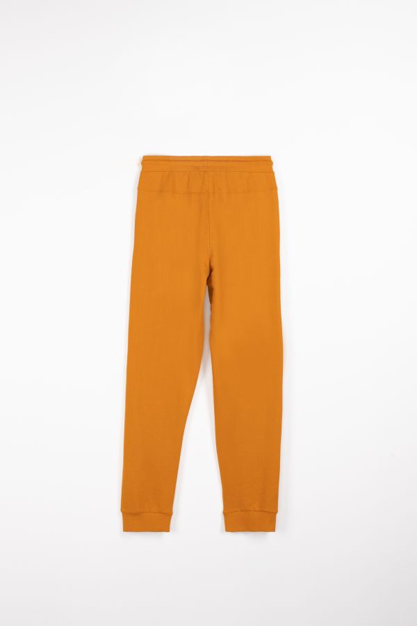 Spodnie dresowe miodowe z nadrukiem na nogawce o fasonie SLIM 2111857