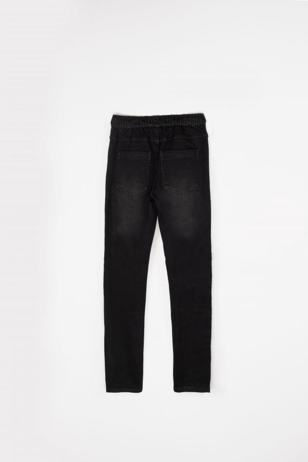 Spodnie jeansowe czarne z wiązaniem w pasie o fasonie REGULAR 2112690