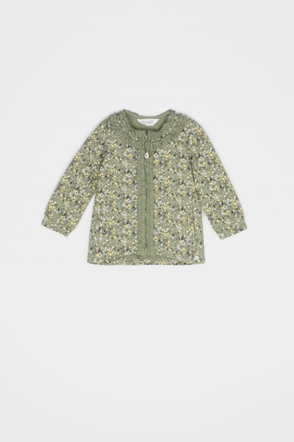Bluza rozpinana khaki z kwiatowym nadrukiem