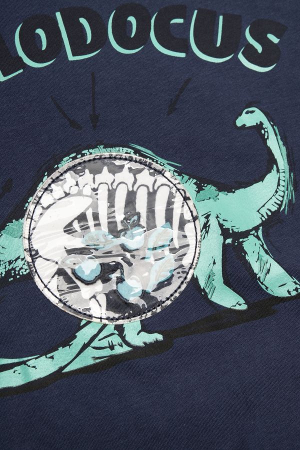 T-shirt z długim rękawem granatowy z nadrukiem dinozaura 2114286