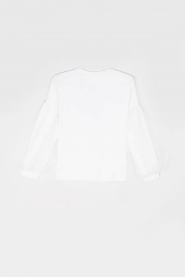 T-shirt z długim rękawem biały z bufiastymi rękawami 2115152