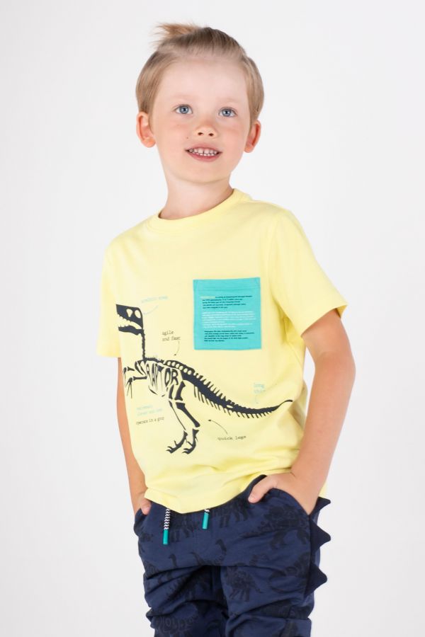 T-shirt z krótkim rękawem żółty z nadrukiem dinozaura 2115590