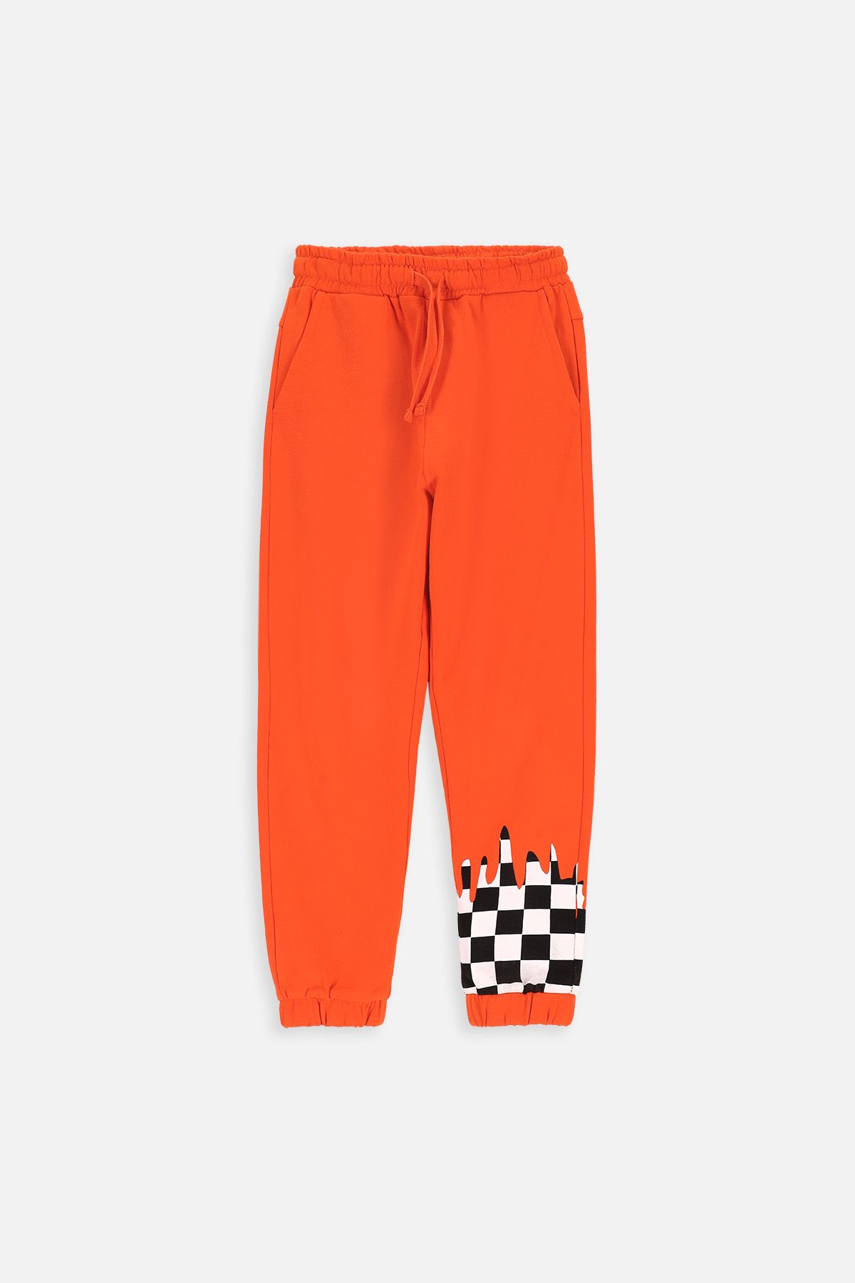 Spodnie dresowe pomarańczowe z nadrukiem na nogawce o fasonie SLIM 2222450