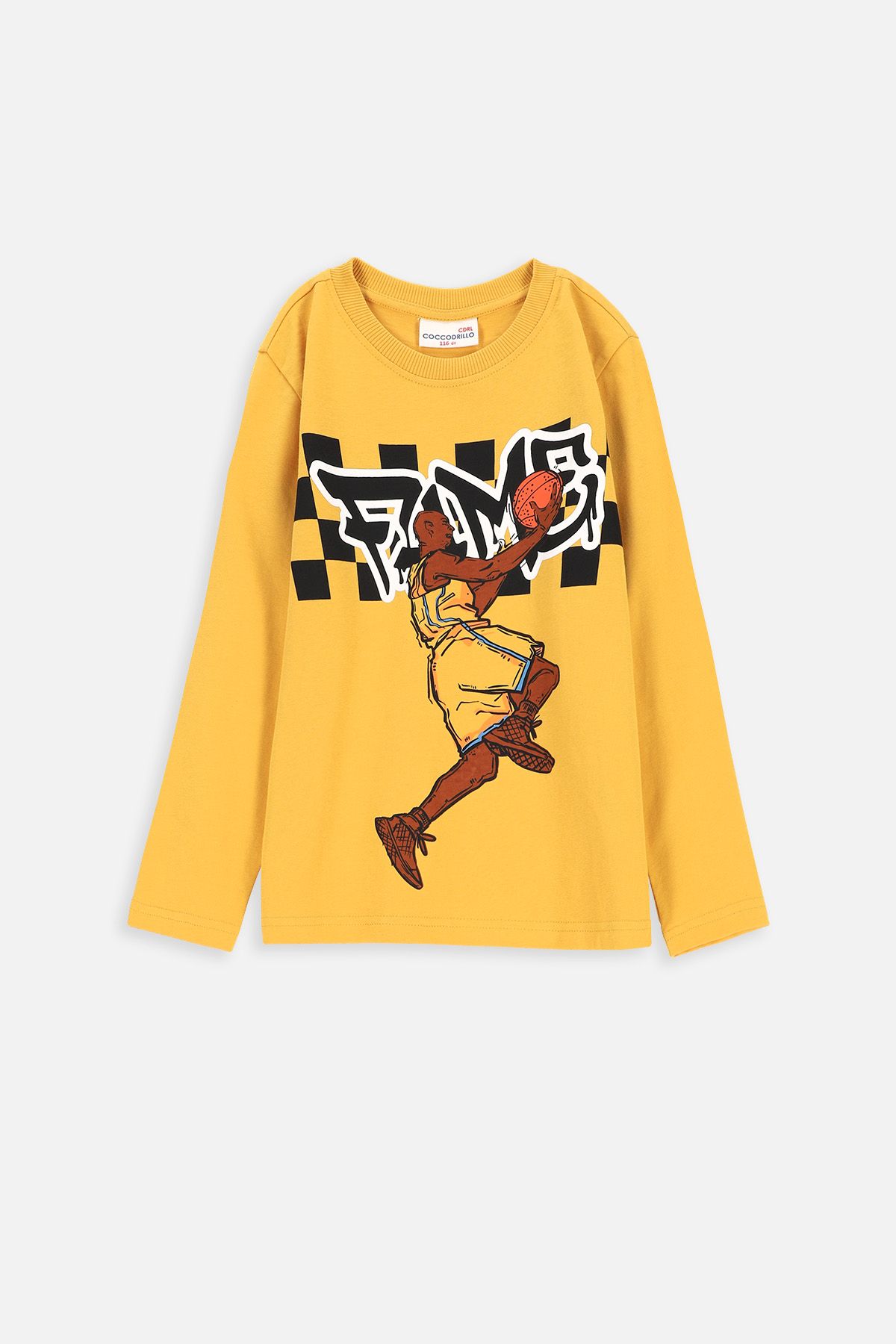 T-shirt z długim rękawem pomarańczowy z nadrukiem koszykarza 2228971