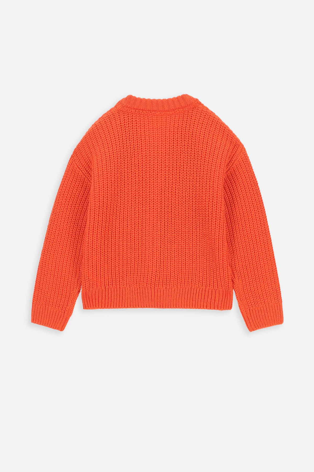 Sweter rozpinany pomarańczowy prążkowany z dekoltem w serek 2221500