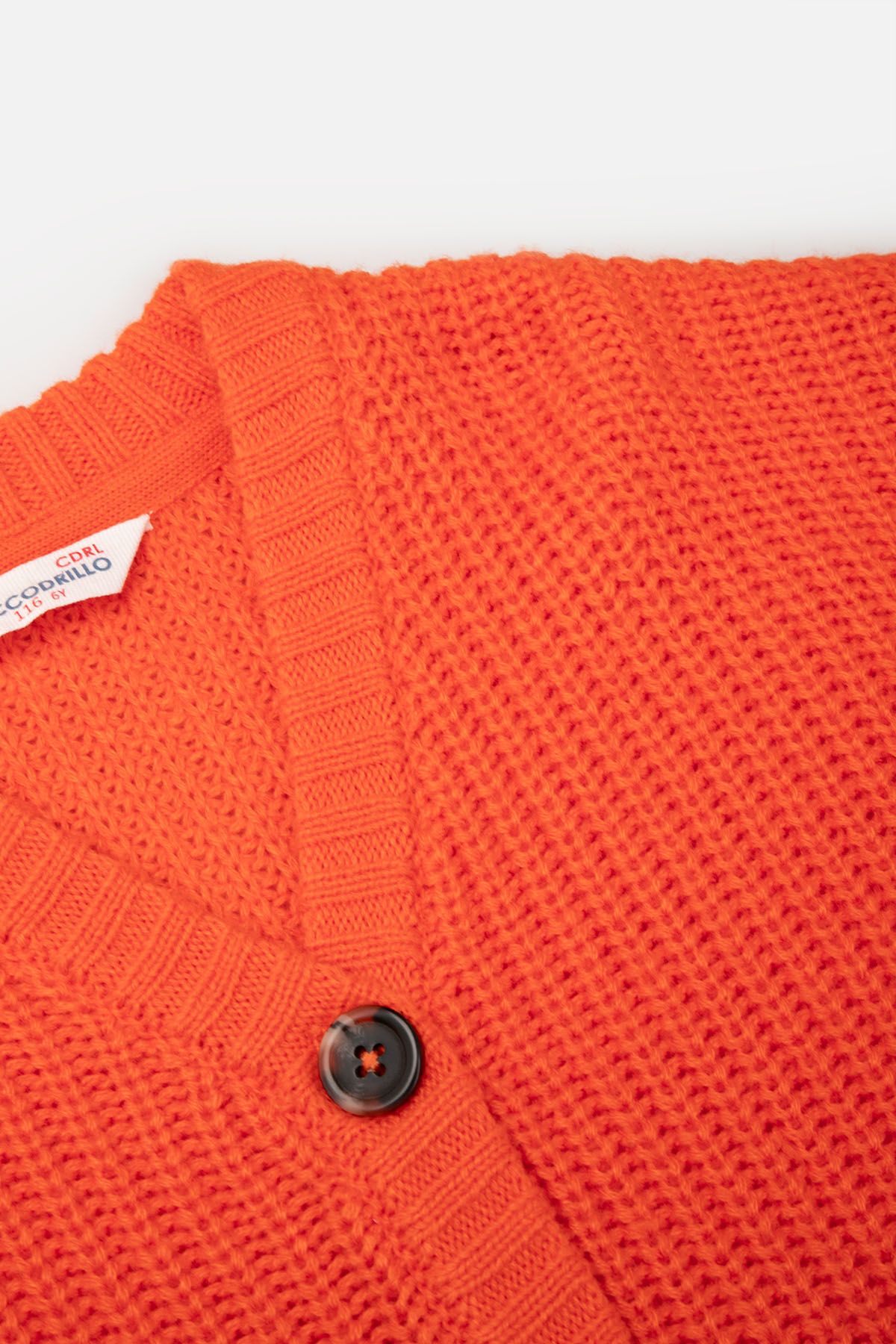 Sweter rozpinany pomarańczowy prążkowany z dekoltem w serek 2221501