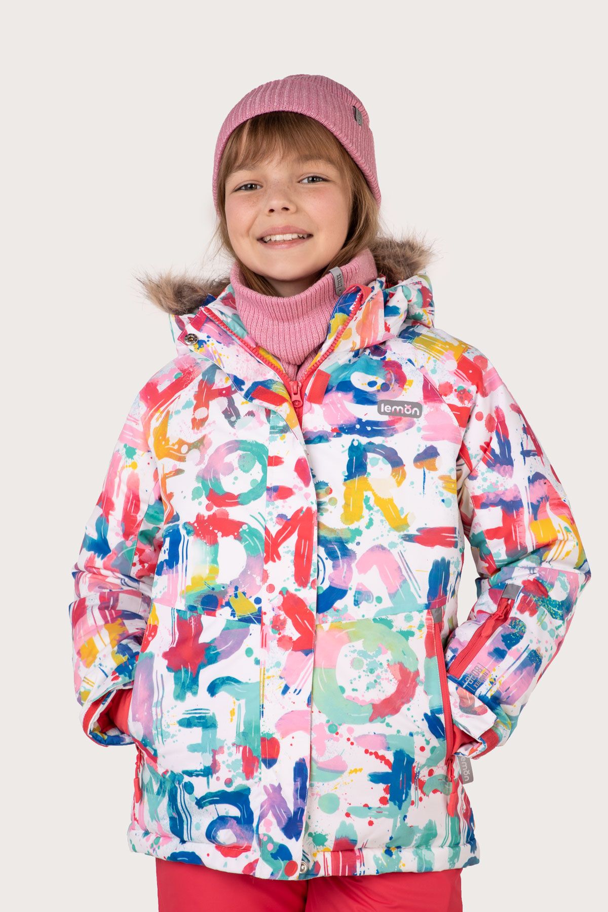 Kurtka narciarska dziewczęca z polarową podszewką i powłoką TEFLONOWĄ 2203419