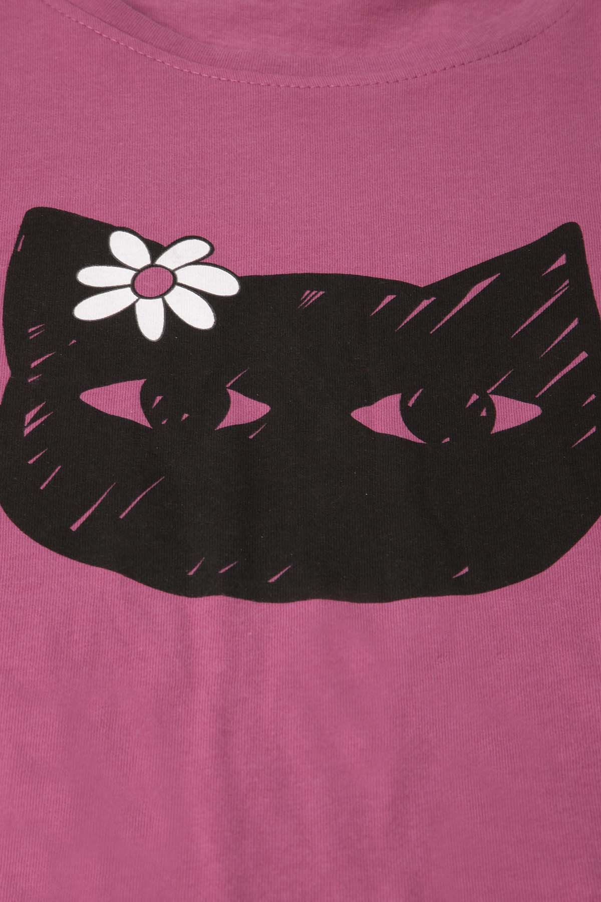 T-shirt z długim rękawem 2 pack różowy z kotkiem i bordowy z kwiatkami 2227214