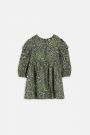 Sukienka tkaninowa zielona z printem w kwiaty i falbankami na rękawach 2219806