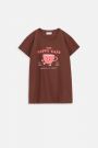 T-shirt z krótkim rękawem brązowy z nadrukiem filiżanki i napisami 2219600