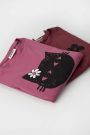 T-shirt z długim rękawem 2 pack różowy z kotkiem i bordowy z kwiatkami 2227215