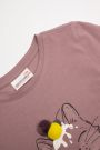 T-shirt z długim rękawem fioletowy z przestrzenną aplikacją i falbankami 2114482